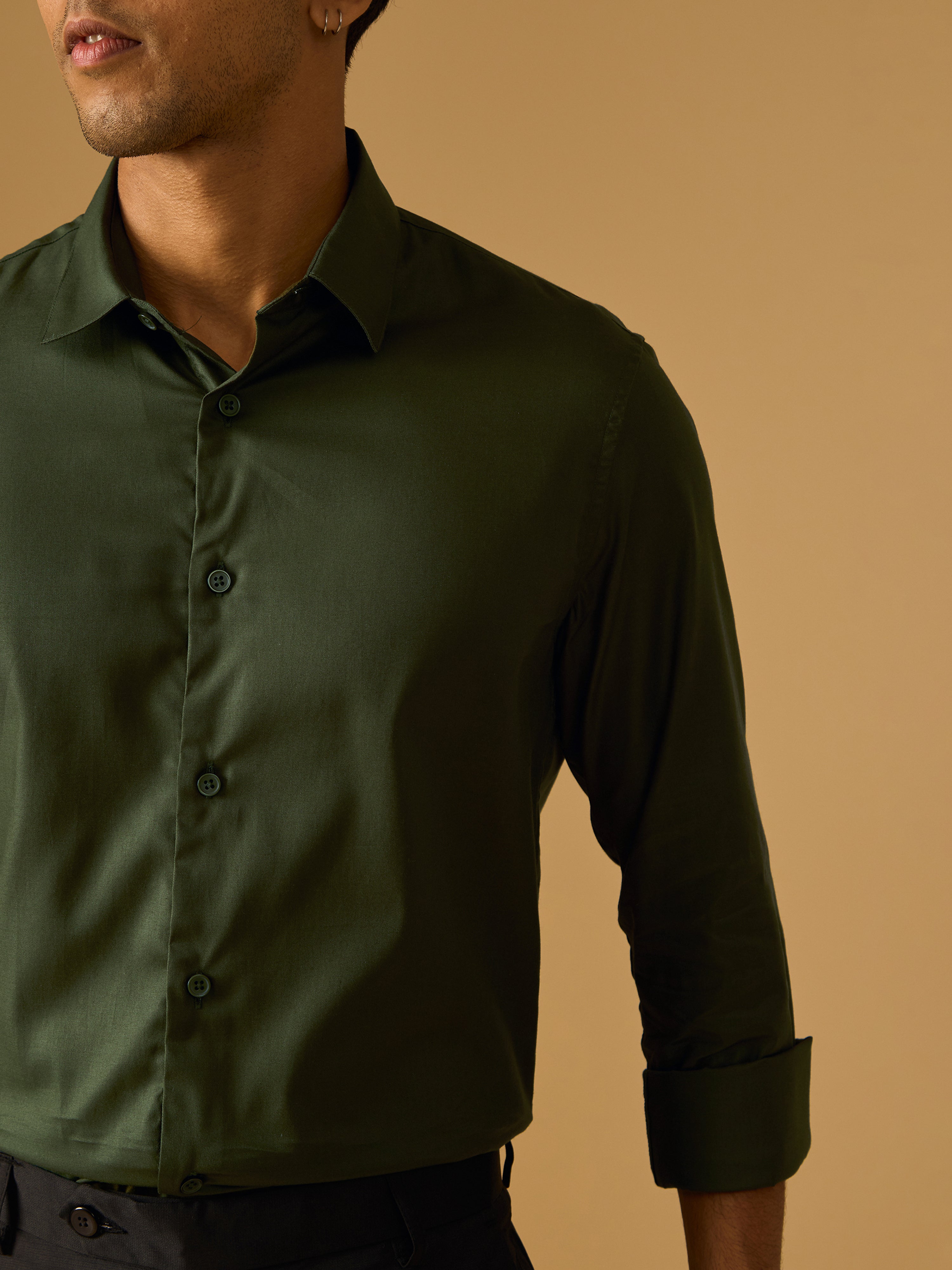 Calanthe - Giza Cotton Slim Fit Shirt - Army Green