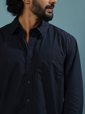 Eluded - Regular Fit Full Sleeve Poplin Shirt - Navy Blue - Espanshe