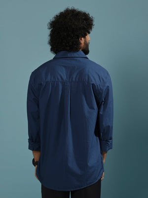Eluded - Regular Fit Full Sleeve Poplin Shirt - Dark Blue - Espanshe
