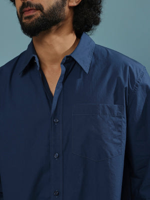 Eluded - Regular Fit Full Sleeve Poplin Shirt - Dark Blue - Espanshe