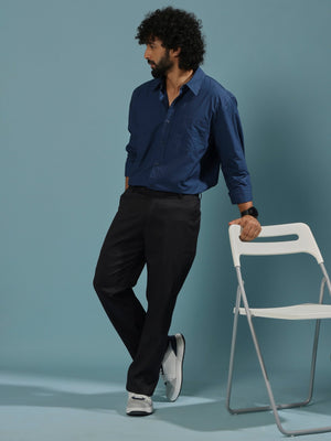 Eluded - Regular Fit Full Sleeve Poplin Shirt - Dark Blue - Espanshe