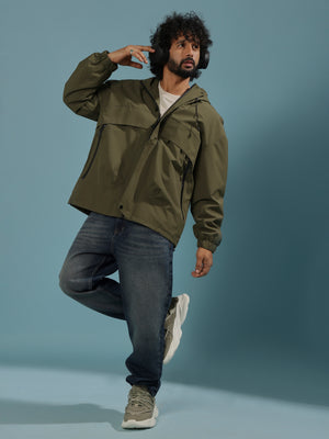 men's green hooded nylon jacket made from nylon blend, lightweight and durable
lightweight jakcet for men