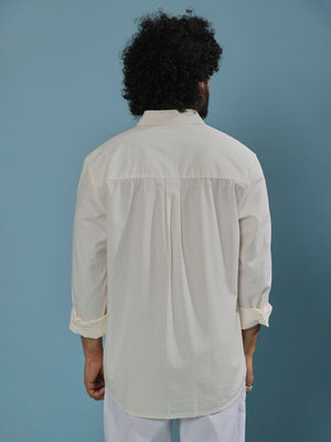 Eluded - Regular Fit Full Sleeve Poplin Shirt - Off White - Espanshe