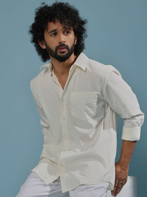 Eluded - Regular Fit Full Sleeve Poplin Shirt - Off White - Espanshe