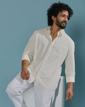 Eluded - Regular Fit Full Sleeve Poplin Shirt - Off White - Espanshe
