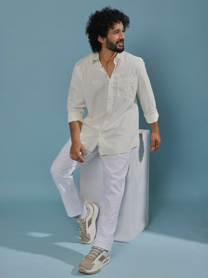 Eluded - Regular Fit Full Sleeve Poplin Shirt - Off White - Espanshe