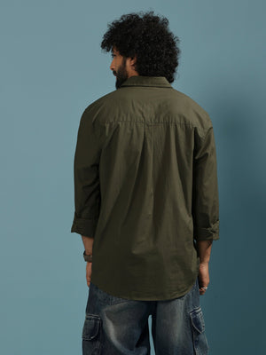 Eluded - Regular Fit Full Sleeve Poplin Shirt - Dark Green - Espanshe