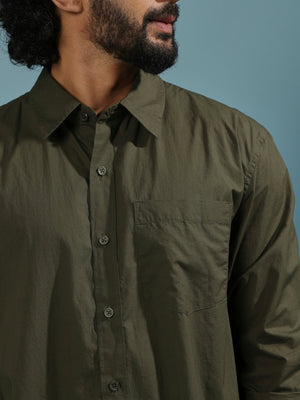 Eluded - Regular Fit Full Sleeve Poplin Shirt - Dark Green - Espanshe