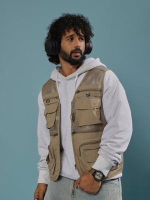 Romillya - Zippered Cargo Vest - Biege - Espanshe