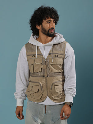 Romillya - Zippered Cargo Vest - Biege - Espanshe