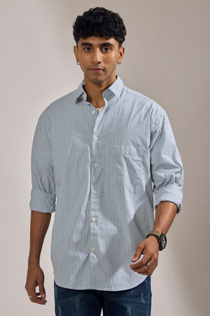 men's oversized cement green stripped shirt with full sleeve and chest pocket made from 100% cotton.
pure cotton shirts for men
oversized shirts for men