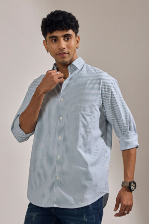 men's oversized cement green stripped shirt with full sleeve and chest pocket made from 100% cotton.
pure cotton shirts for men
oversized shirts for men