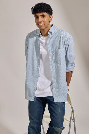 men's oversized cement green stripped shirt with full sleeve and chest pocket made from 100% cotton.
pure cotton shirts for men
oversized shirts for men