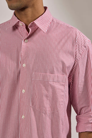 Lisandra - Oversize Striped Shirt- Red - Espanshe