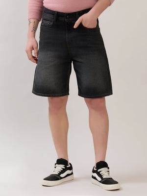 Wax - Relaxed Fit Denim Shorts - Black Shade - Espanshe