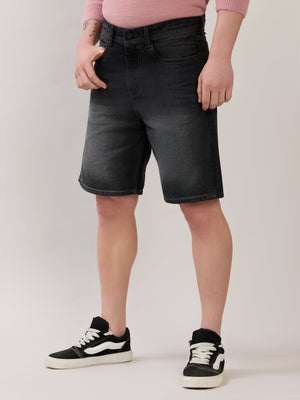 Wax - Relaxed Fit Denim Shorts - Black Shade - Espanshe