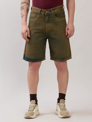 Wax - Relaxed Fit Tint Washed Denim Shorts - Rust - Espanshe