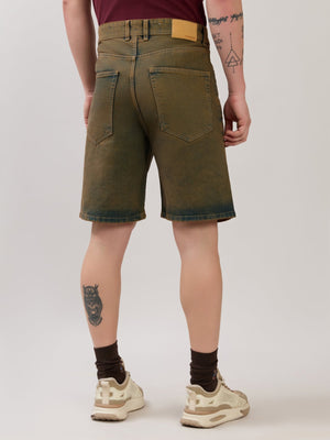 Wax - Relaxed Fit Tint Washed Denim Shorts - Rust - Espanshe