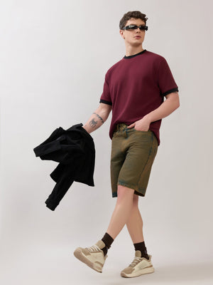 Wax - Relaxed Fit Tint Washed Denim Shorts - Rust - Espanshe