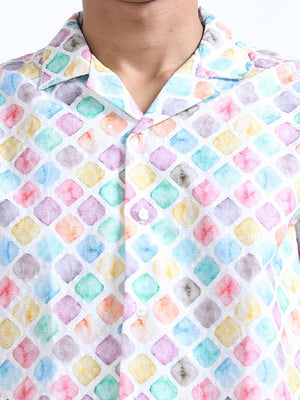 Men's Multicolor Cuban Collar Embroidered shirt - Espanshe