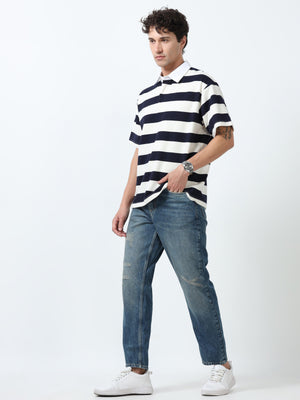 Calla - Oversized Striped Polo T Shirt - Starry Blue - Espanshe
oversized tshirt for men
polo tshirt for men