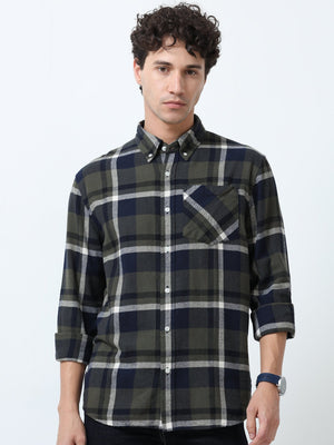 Clio - Brushed Checkered Shirt - Dark Green - Espanshe