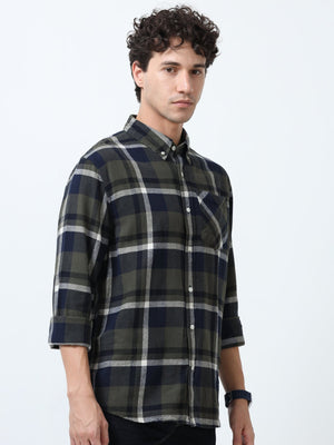 Clio - Brushed Checkered Shirt - Dark Green - Espanshe