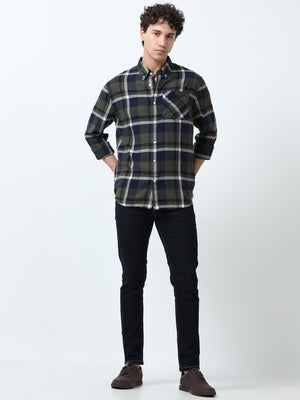 Clio - Brushed Checkered Shirt - Dark Green - Espanshe