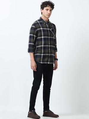 Clio - Brushed Checkered Shirt - Dark Green - Espanshe