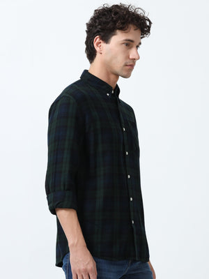 Clio - Brushed Checkered Shirt - Forest Green Checkered - Espanshe