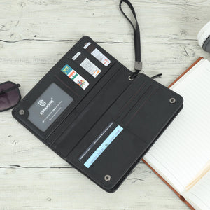 Leather Hand Wallet With Pull Out Card Compartment- Black - Espanshe