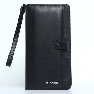 Leather Hand Wallet With Pull Out Card Compartment- Black - Espanshe