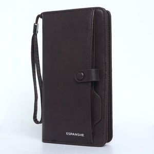 Leather Hand Wallet with Pull Out Card Compartment- Brown - Espanshe