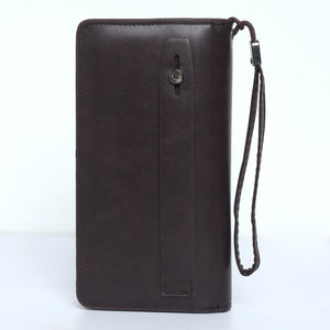 Leather Hand Wallet with Pull Out Card Compartment- Brown - Espanshe