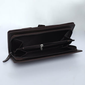 Leather Hand Wallet with Pull Out Card Compartment- Brown - Espanshe