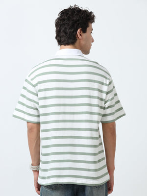 Calla - Oversized Striped Polo T Shirt - Green - Espanshe