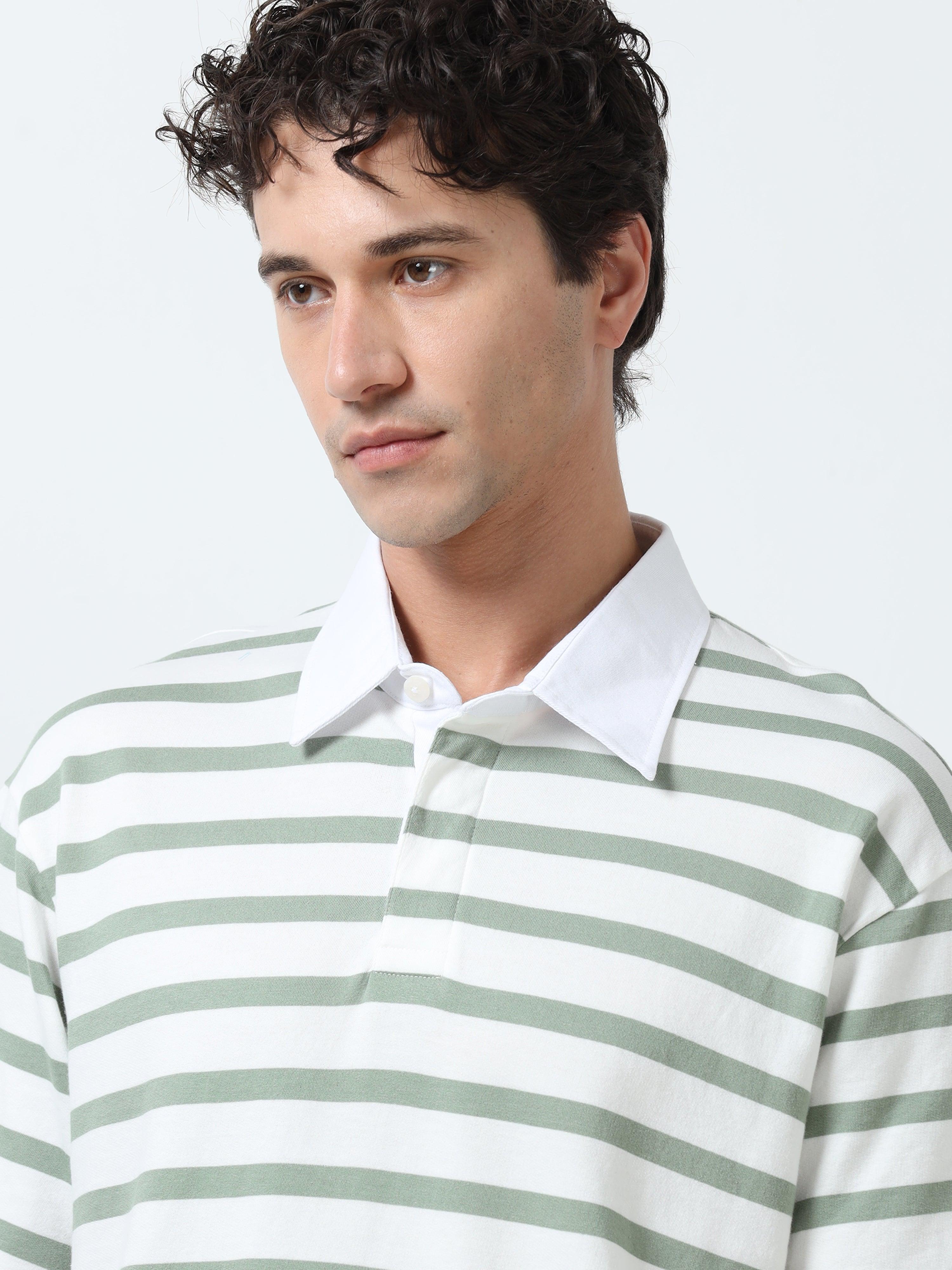 Calla - Oversized Striped Polo T Shirt - green - Espanshe
oversized tshirt for men
polo tshirt for men