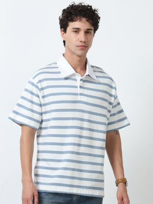 Calla - Oversized Striped Polo T Shirt - sky blue- Espanshe
oversized tshirt for men
polo tshirt for men.