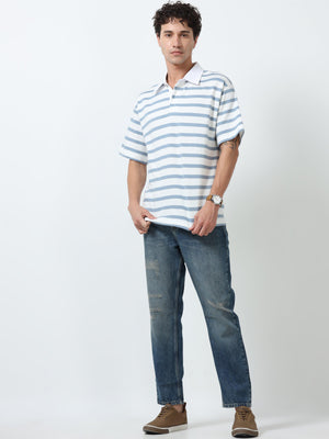 Calla - Oversized Striped Polo T Shirt - sky blue- Espanshe
oversized tshirt for men
polo tshirt for men