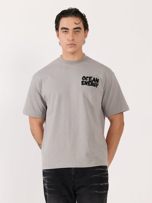Sheldon - Ocean Energy Graphic Light Grey Loose Fit T-Shirt - Espanshe