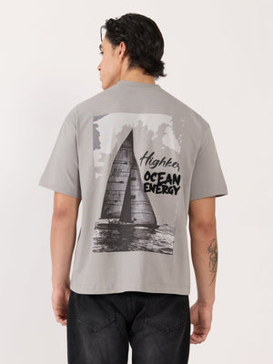 Sheldon - Ocean Energy Graphic Light Grey Loose Fit T-Shirt - Espanshe