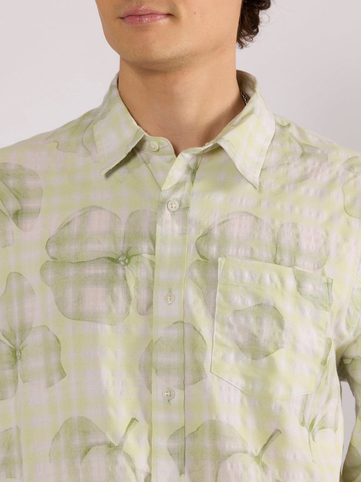 Jules - Digital Print Checkered Shirt - Light Green - Espanshe