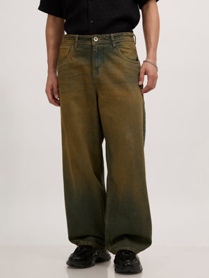 men's super baggy jeans in stained blue