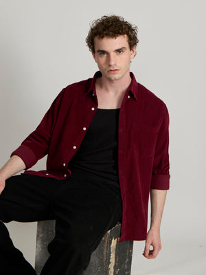 Men's Relaxed Corduroy Shirt - maroon