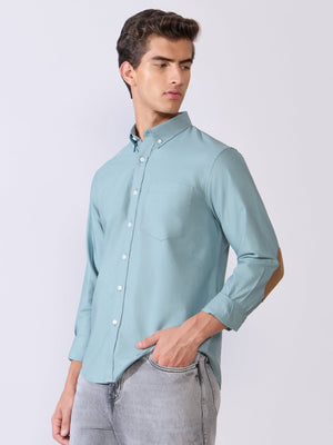 Orbit - Relaxed Fit Oxford Shirt With Elbow Patch - Blue Topaz - Espanshe