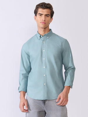 Orbit - Relaxed Fit Oxford Shirt With Elbow Patch - Blue Topaz - Espanshe