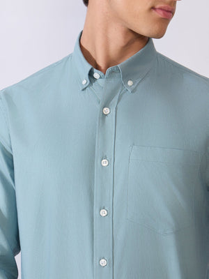 Orbit - Relaxed Fit Oxford Shirt With Elbow Patch - Blue Topaz - Espanshe