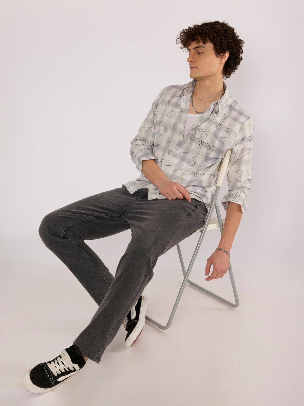 Jules - Digital Print Checkered Shirt - Slate Grey - Espanshe