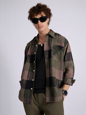 Talbot - Drop Shoulder Checks Shirt - Olive - Espanshe
