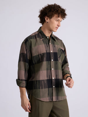 Talbot - Drop Shoulder Checks Shirt - Olive - Espanshe